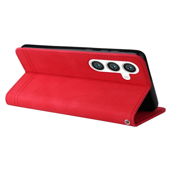 For Samsung Galaxy S25+ 5G Skin Feel Life Tree Metal Button Leather Phone Case(Red)
