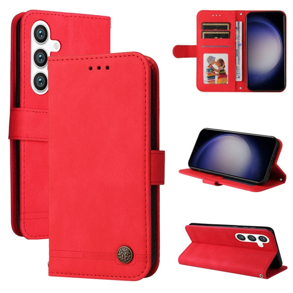 For Samsung Galaxy S25+ 5G Skin Feel Life Tree Metal Button Leather Phone Case(Red)