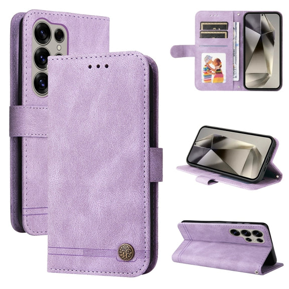 For Samsung Galaxy S25 Ultra 5G Skin Feel Life Tree Metal Button Leather Phone Case(Purple)