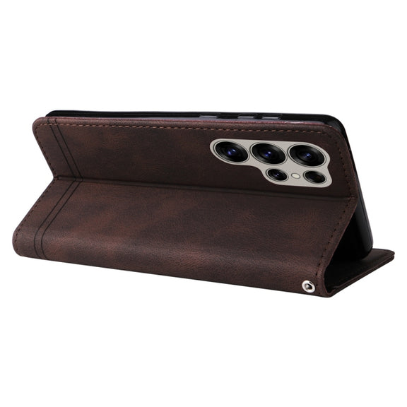 For Samsung Galaxy S25 Ultra 5G Skin Feel Life Tree Metal Button Leather Phone Case(Brown)