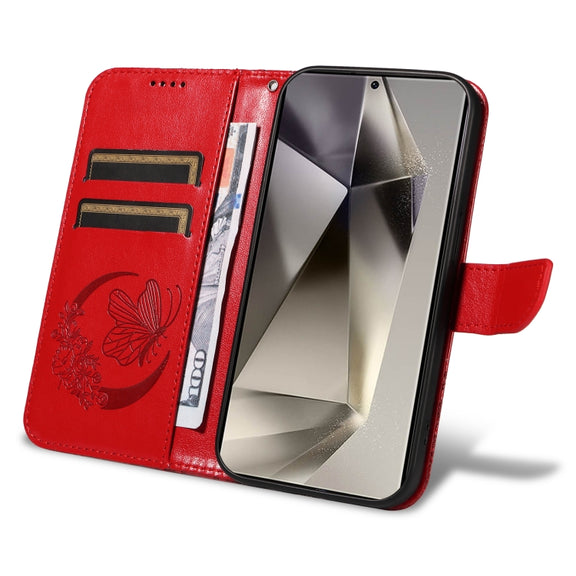 For Samsung Galaxy S25 Ultra 5G Swallowtail Butterfly Embossed Leather Phone Case(Red)
