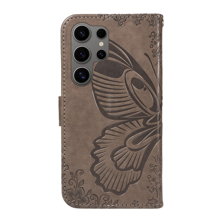 For Samsung Galaxy S25 Ultra 5G Swallowtail Butterfly Embossed Leather Phone Case(Grey) - Galaxy S25 Ultra 5G Cases by PMC Jewellery | Online Shopping South Africa | PMC Jewellery | Buy Now Pay Later Mobicred