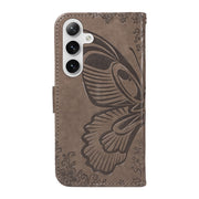 For Samsung Galaxy S25 / S24 5G Swallowtail Butterfly Embossed Leather Phone Case(Grey)