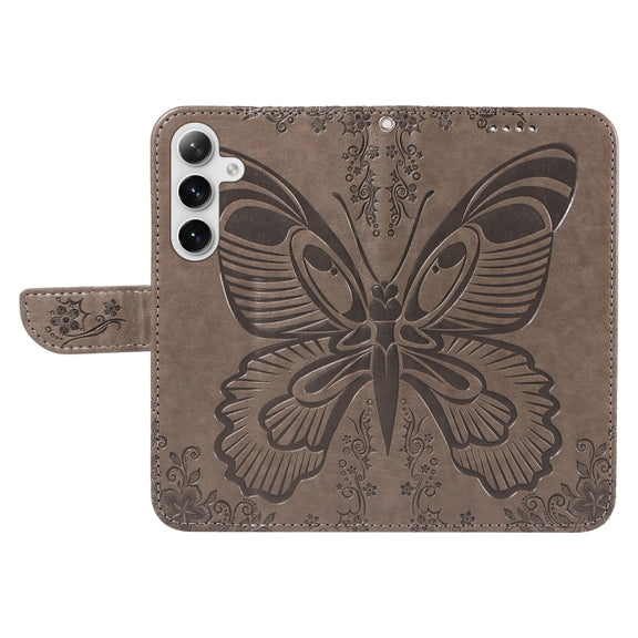 For Samsung Galaxy S25 / S24 5G Swallowtail Butterfly Embossed Leather Phone Case(Grey)