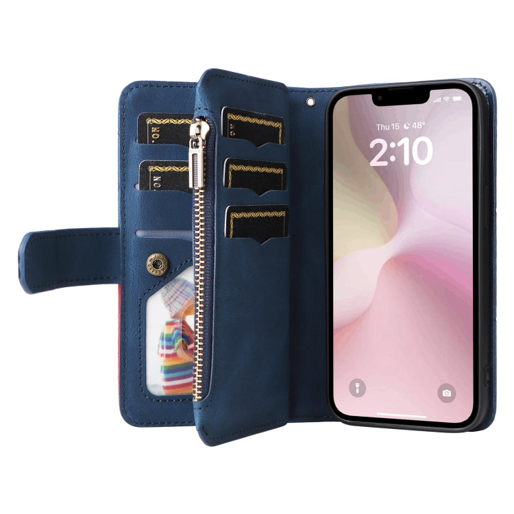 For iPhone 16e Dual-color 9 Card Slots Zipper Wallet Leather Phone Case(Blue) - free shipping - PMC TechLife - Order now!