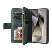 For Samsung Galaxy S25 Ultra 5G Dual-color 9 Card Slots Zipper Wallet Leather Phone Case(Green)