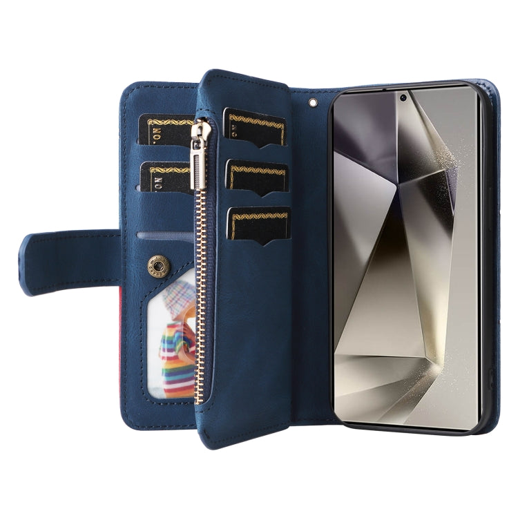 For Samsung Galaxy S25 Ultra 5G Dual-color 9 Card Slots Zipper Wallet Leather Phone Case(Blue) - Galaxy S25 Ultra 5G Cases by PMC Jewellery | Online Shopping South Africa | PMC Jewellery | Buy Now Pay Later Mobicred