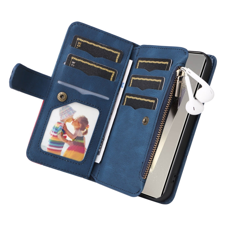For Samsung Galaxy S25 Ultra 5G Dual-color 9 Card Slots Zipper Wallet Leather Phone Case(Blue) - Galaxy S25 Ultra 5G Cases by PMC Jewellery | Online Shopping South Africa | PMC Jewellery | Buy Now Pay Later Mobicred