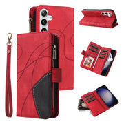 For Samsung Galaxy S25 / S24 5G Dual-color 9 Card Slots Zipper Wallet Leather Phone Case(Red)
