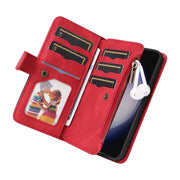 For Samsung Galaxy S25 / S24 5G Dual-color 9 Card Slots Zipper Wallet Leather Phone Case(Red)