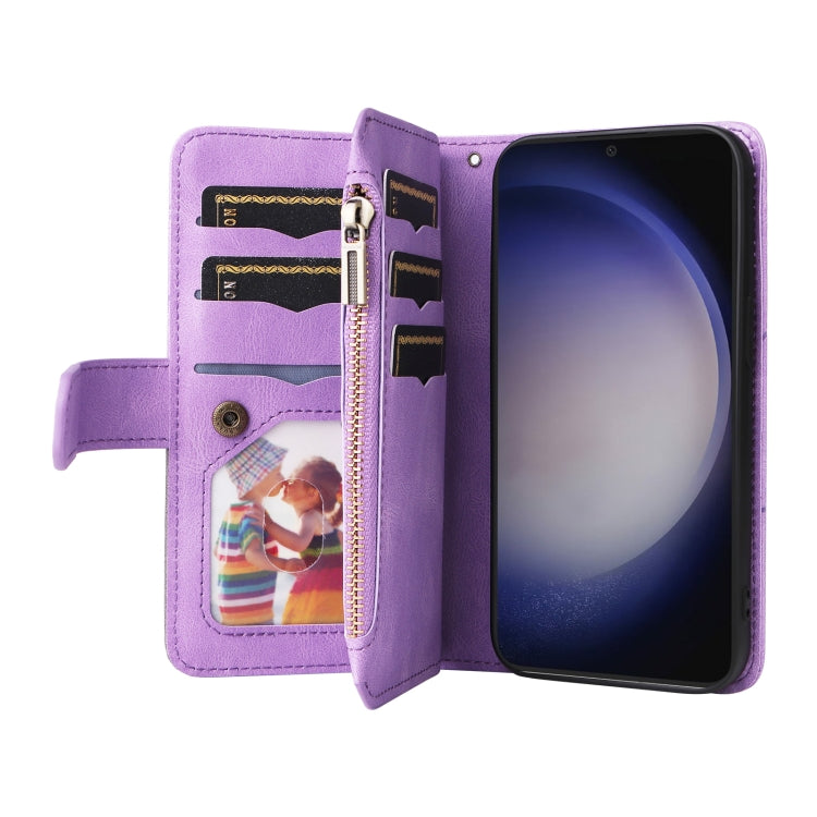 For Samsung Galaxy S25 / S24 5G Dual-color 9 Card Slots Zipper Wallet Leather Phone Case(Purple) - Galaxy S25 5G Cases by PMC Jewellery | Online Shopping South Africa | PMC Jewellery | Buy Now Pay Later Mobicred