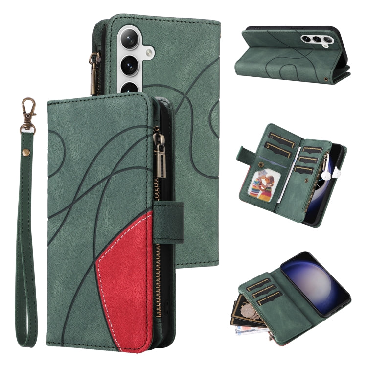 For Samsung Galaxy S25 / S24 5G Dual-color 9 Card Slots Zipper Wallet Leather Phone Case(Green) - Galaxy S25 5G Cases by PMC Jewellery | Online Shopping South Africa | PMC Jewellery | Buy Now Pay Later Mobicred