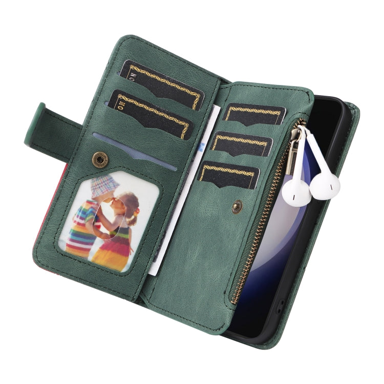 For Samsung Galaxy S25 / S24 5G Dual-color 9 Card Slots Zipper Wallet Leather Phone Case(Green) - Galaxy S25 5G Cases by PMC Jewellery | Online Shopping South Africa | PMC Jewellery | Buy Now Pay Later Mobicred