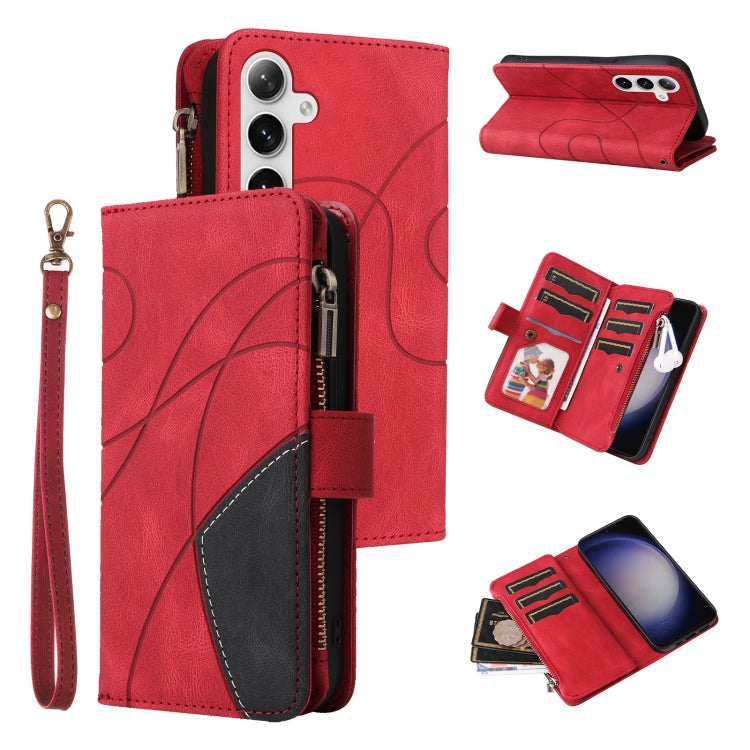 For Samsung Galaxy S25+ / S24+ 5G Dual-color 9 Card Slots Zipper Wallet Leather Phone Case(Red) - Galaxy S25+ 5G Cases by PMC Jewellery | Online Shopping South Africa | PMC Jewellery | Buy Now Pay Later Mobicred