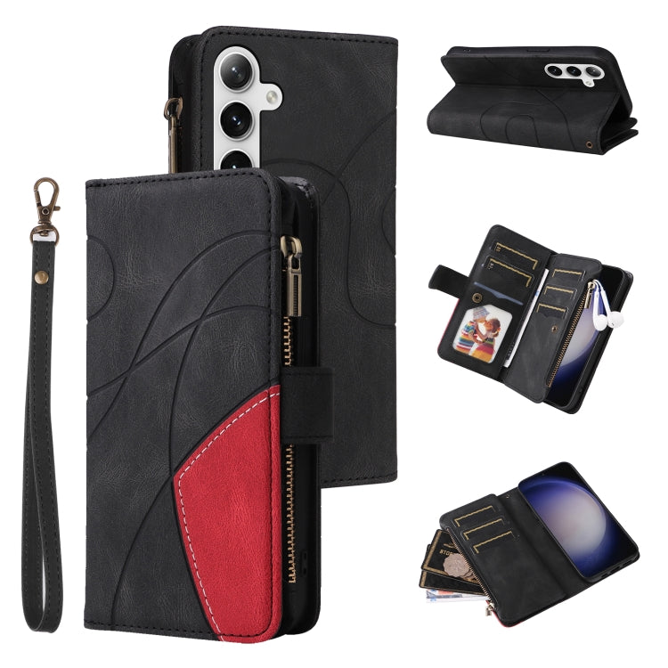 For Samsung Galaxy S25+ / S24+ 5G Dual-color 9 Card Slots Zipper Wallet Leather Phone Case(Black) - Galaxy S25+ 5G Cases by PMC Jewellery | Online Shopping South Africa | PMC Jewellery | Buy Now Pay Later Mobicred