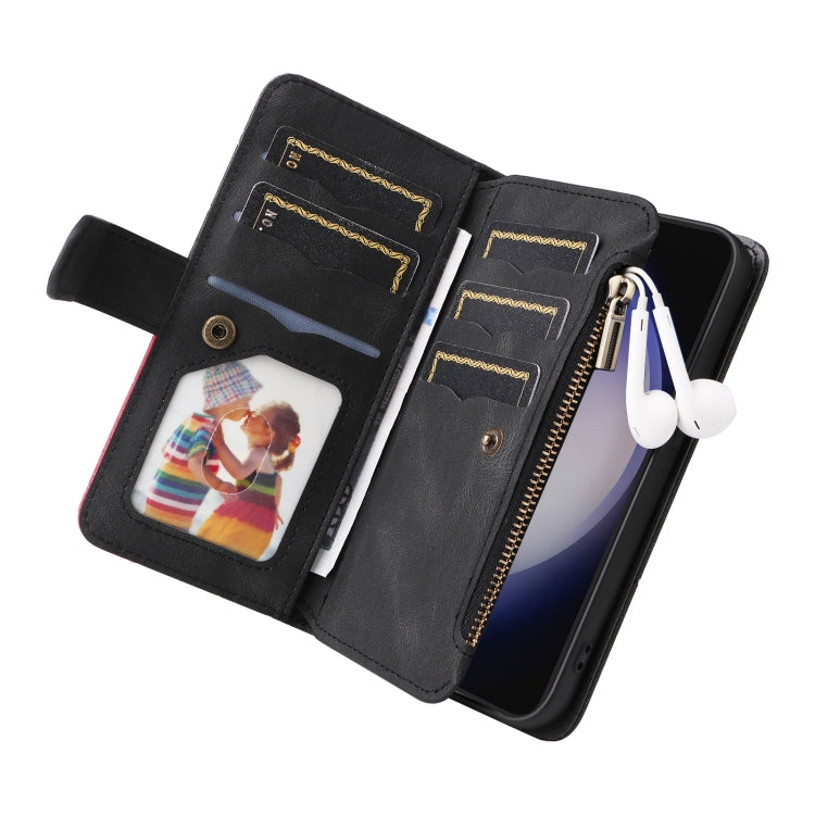 For Samsung Galaxy S25+ / S24+ 5G Dual-color 9 Card Slots Zipper Wallet Leather Phone Case(Black) - Galaxy S25+ 5G Cases by PMC Jewellery | Online Shopping South Africa | PMC Jewellery | Buy Now Pay Later Mobicred