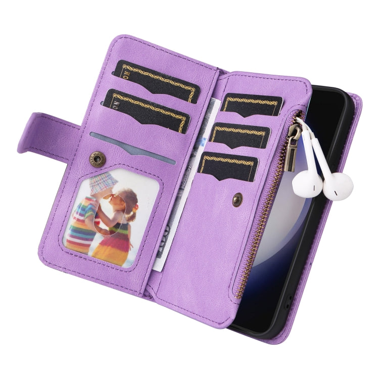 For Samsung Galaxy S25+ / S24+ 5G Dual-color 9 Card Slots Zipper Wallet Leather Phone Case(Purple) - Galaxy S25+ 5G Cases by PMC Jewellery | Online Shopping South Africa | PMC Jewellery | Buy Now Pay Later Mobicred