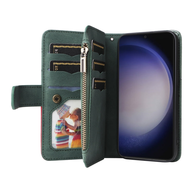For Samsung Galaxy S25+ / S24+ 5G Dual-color 9 Card Slots Zipper Wallet Leather Phone Case(Green) - Galaxy S25+ 5G Cases by PMC Jewellery | Online Shopping South Africa | PMC Jewellery | Buy Now Pay Later Mobicred