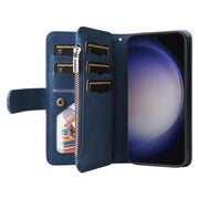For Samsung Galaxy S25+ / S24+ 5G Dual-color 9 Card Slots Zipper Wallet Leather Phone Case(Blue)