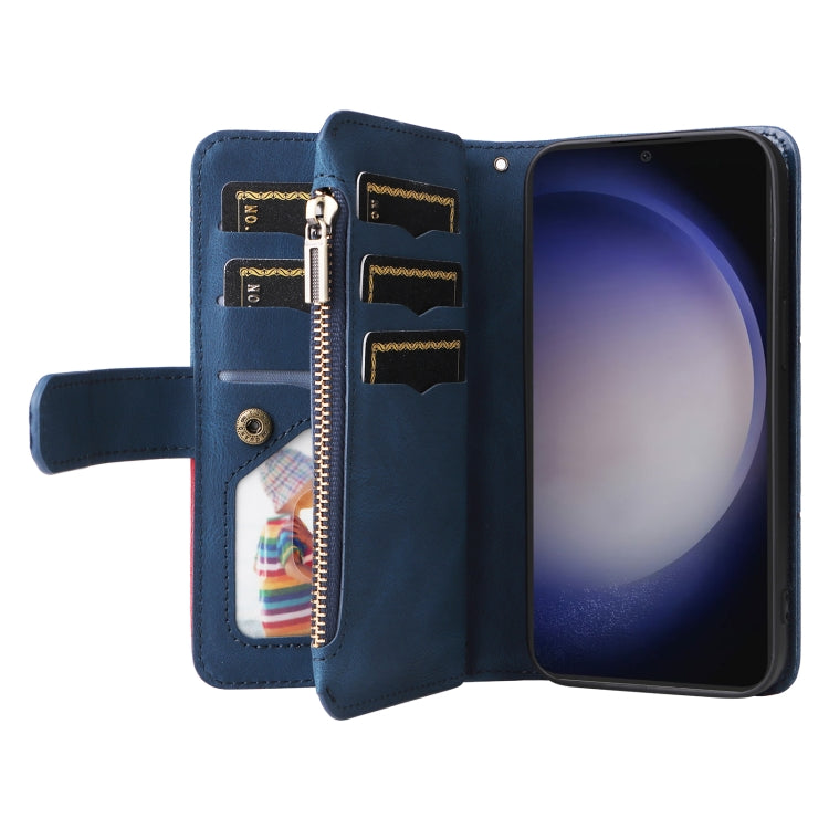 For Samsung Galaxy S25+ / S24+ 5G Dual-color 9 Card Slots Zipper Wallet Leather Phone Case(Blue)