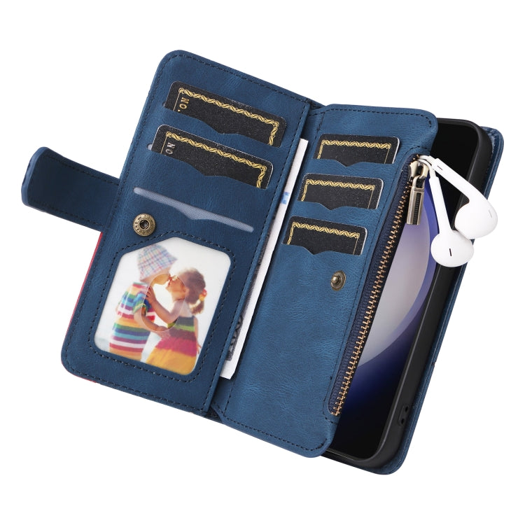For Samsung Galaxy S25+ / S24+ 5G Dual-color 9 Card Slots Zipper Wallet Leather Phone Case(Blue)