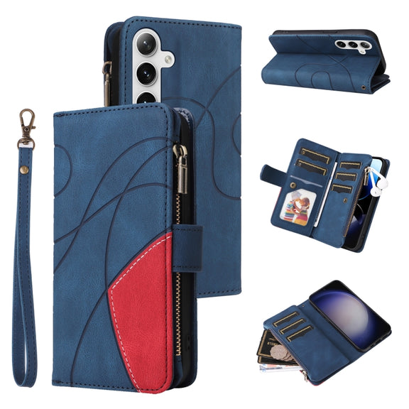 For Samsung Galaxy S25+ / S24+ 5G Dual-color 9 Card Slots Zipper Wallet Leather Phone Case(Blue)