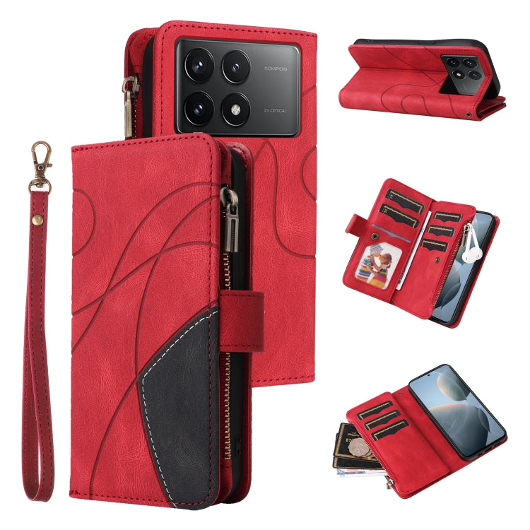 For Redmi K70 Dual-color 9 Card Slots Zipper Wallet Leather Phone Case(Red) - free shipping - PMC Jewellery - Order now!