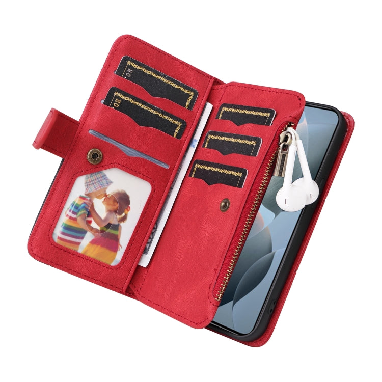 For Redmi K70 Dual-color 9 Card Slots Zipper Wallet Leather Phone Case(Red) - free shipping - PMC Jewellery - Order now!