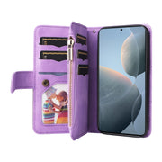 For Redmi K70 Dual-color 9 Card Slots Zipper Wallet Leather Phone Case(Purple)