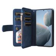 For Redmi K70 Dual-color 9 Card Slots Zipper Wallet Leather Phone Case(Blue)