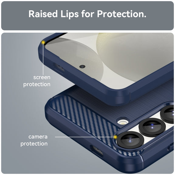 For Samsung Galaxy S25 5G Carbon Fiber Brushed Texture TPU Phone Case(Blue)