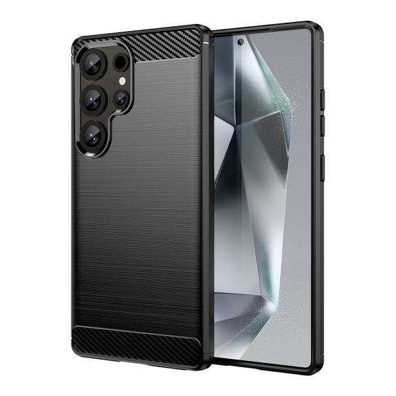 For Samsung Galaxy S25 Ultra 5G Carbon Fiber Brushed Texture TPU Phone Case(Black)