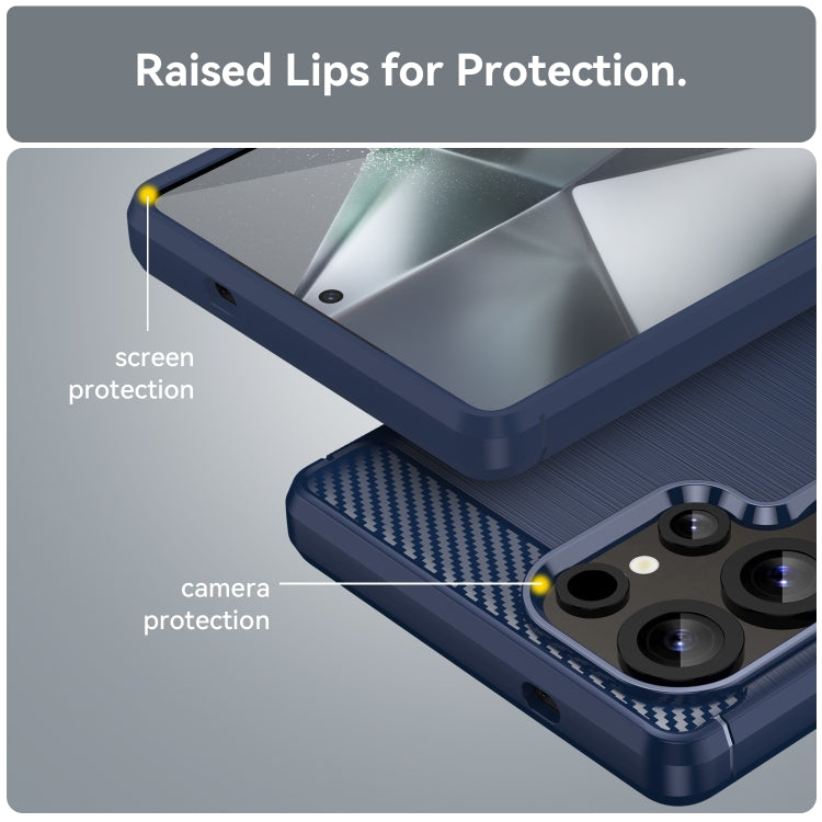 For Samsung Galaxy S25 Ultra 5G Carbon Fiber Brushed Texture TPU Phone Case(Blue)