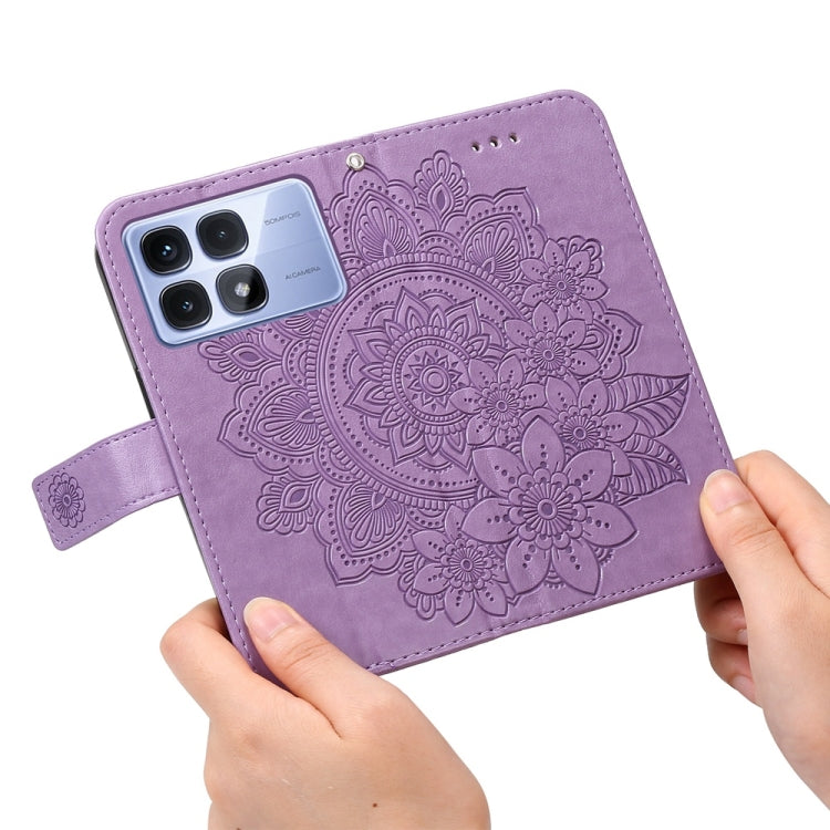 For Redmi K70 Ultra Seven-petal Flowers Embossing Leather Phone Case(Light Purple)