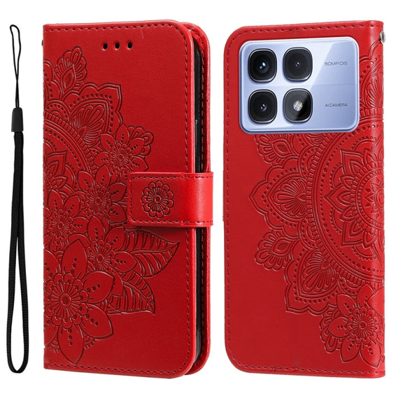 For Redmi K70 Ultra Seven-petal Flowers Embossing Leather Phone Case(Red)