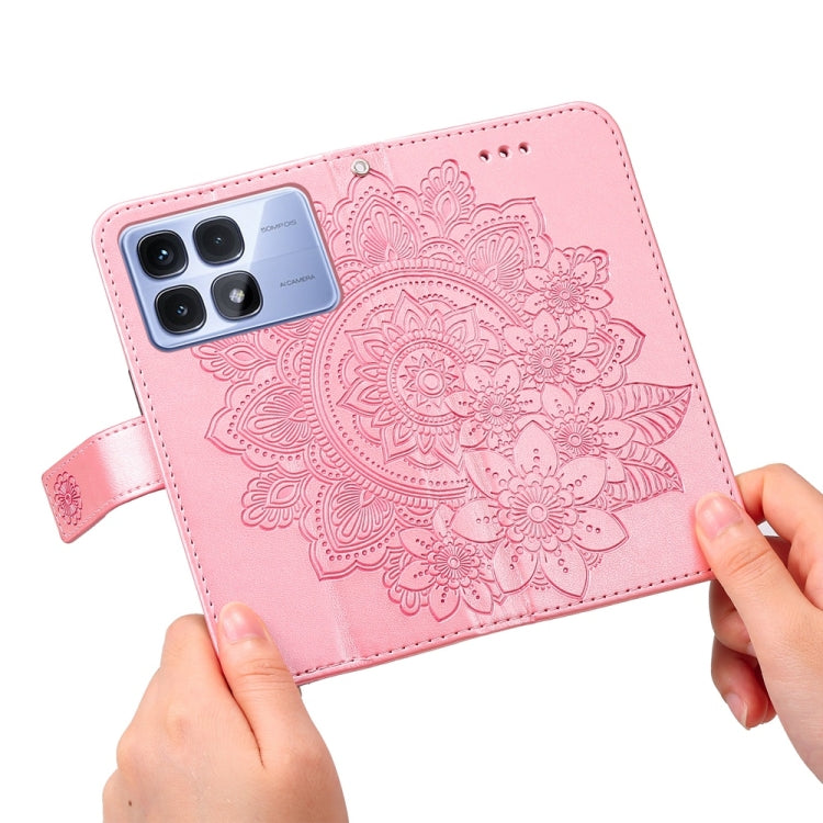 For Redmi K70 Ultra Seven-petal Flowers Embossing Leather Phone Case(Rose Gold)