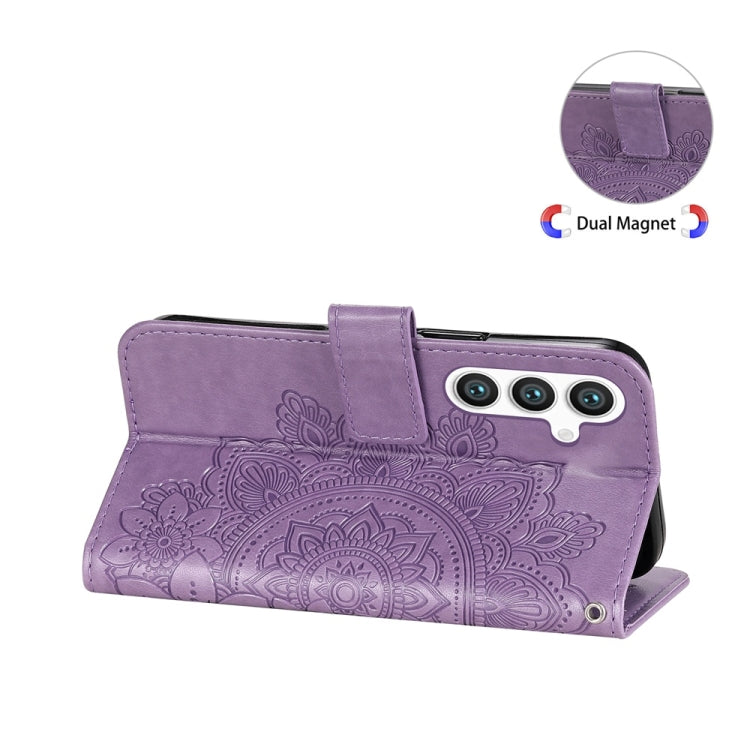 For Samsung Galaxy S25 5G Seven-petal Flowers Embossing Leather Phone Case(Light Purple)