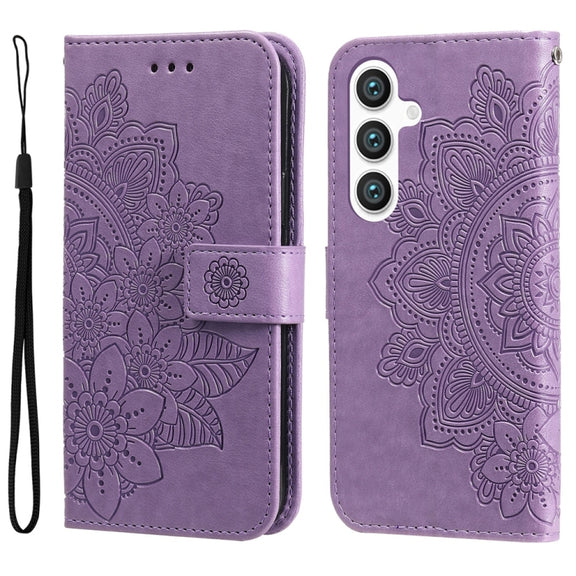For Samsung Galaxy S25 5G Seven-petal Flowers Embossing Leather Phone Case(Light Purple)