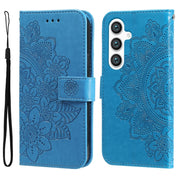 For Samsung Galaxy S25 5G Seven-petal Flowers Embossing Leather Phone Case(Blue)