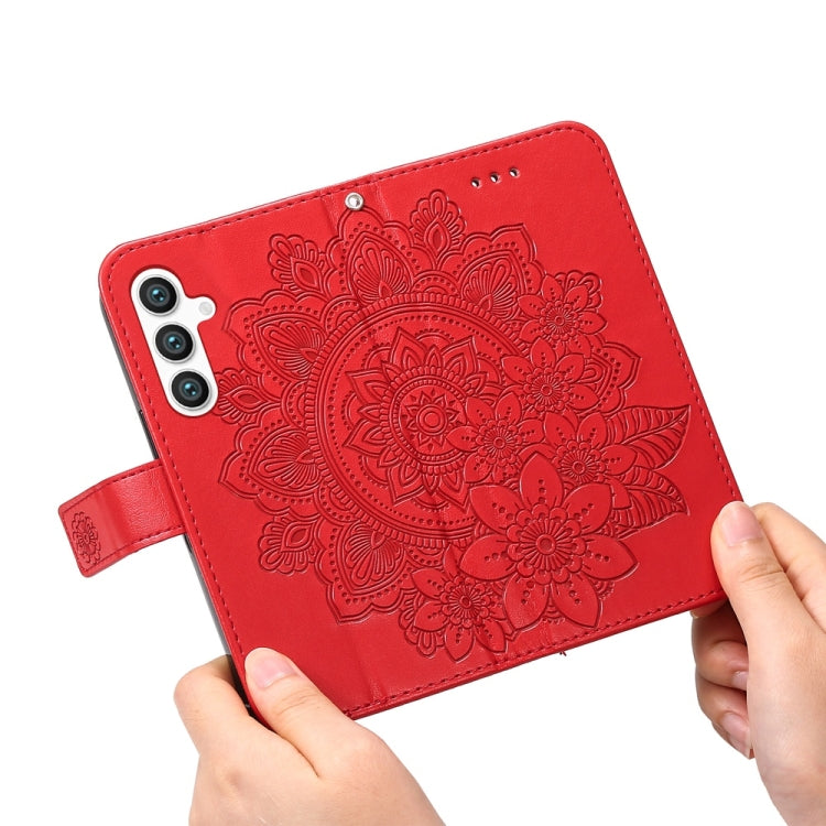 For Samsung Galaxy S25 5G Seven-petal Flowers Embossing Leather Phone Case(Red)