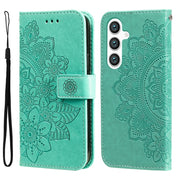 For Samsung Galaxy S25+ 5G Seven-petal Flowers Embossing Leather Phone Case(Green)