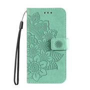 For Samsung Galaxy S25+ 5G Seven-petal Flowers Embossing Leather Phone Case(Green)