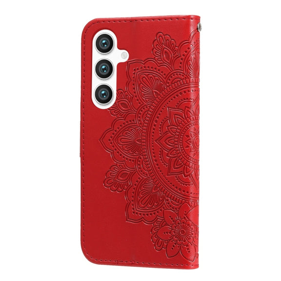 For Samsung Galaxy S25+ 5G Seven-petal Flowers Embossing Leather Phone Case(Red)