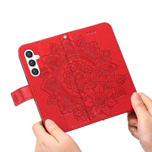 For Samsung Galaxy S25+ 5G Seven-petal Flowers Embossing Leather Phone Case(Red)