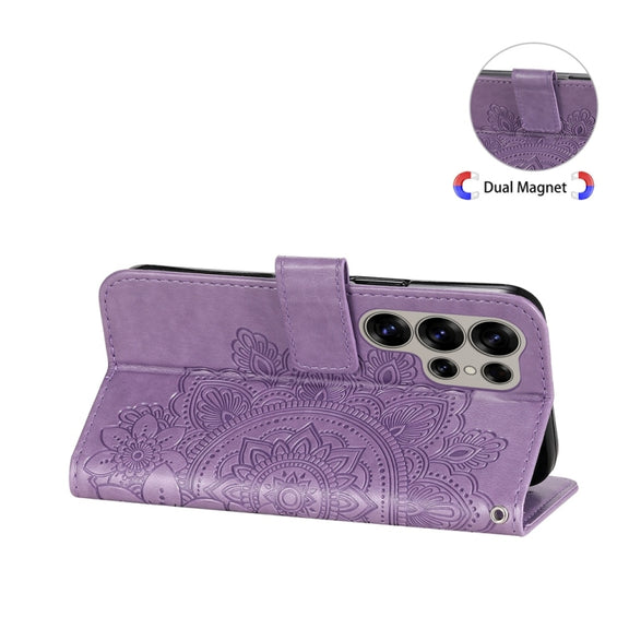 For Samsung Galaxy S25 Ultra 5G Seven-petal Flowers Embossing Leather Phone Case(Light Purple)