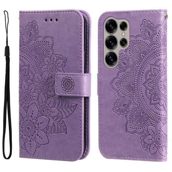 For Samsung Galaxy S25 Ultra 5G Seven-petal Flowers Embossing Leather Phone Case(Light Purple)