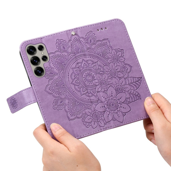For Samsung Galaxy S25 Ultra 5G Seven-petal Flowers Embossing Leather Phone Case(Light Purple)