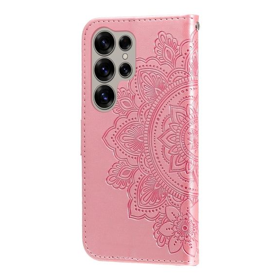 For Samsung Galaxy S25 Ultra 5G Seven-petal Flowers Embossing Leather Phone Case(Rose Gold)