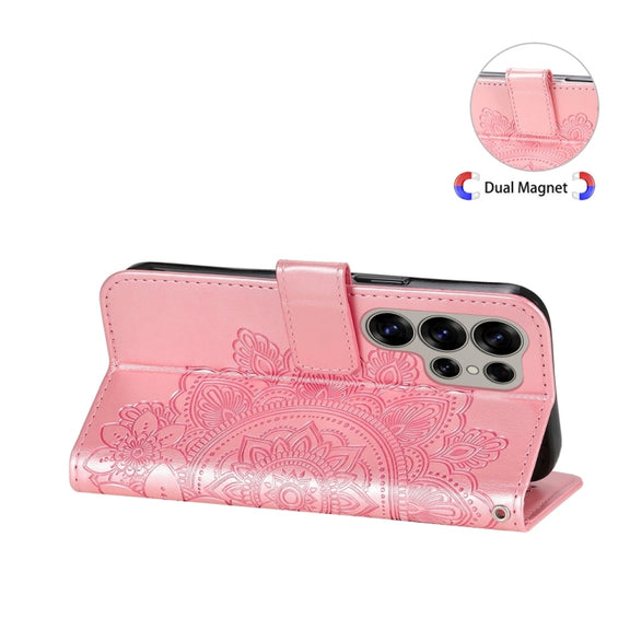 For Samsung Galaxy S25 Ultra 5G Seven-petal Flowers Embossing Leather Phone Case(Rose Gold)