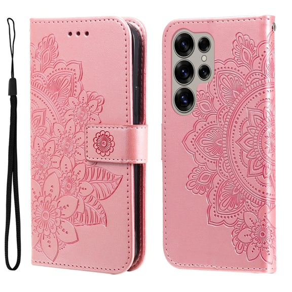 For Samsung Galaxy S25 Ultra 5G Seven-petal Flowers Embossing Leather Phone Case(Rose Gold)
